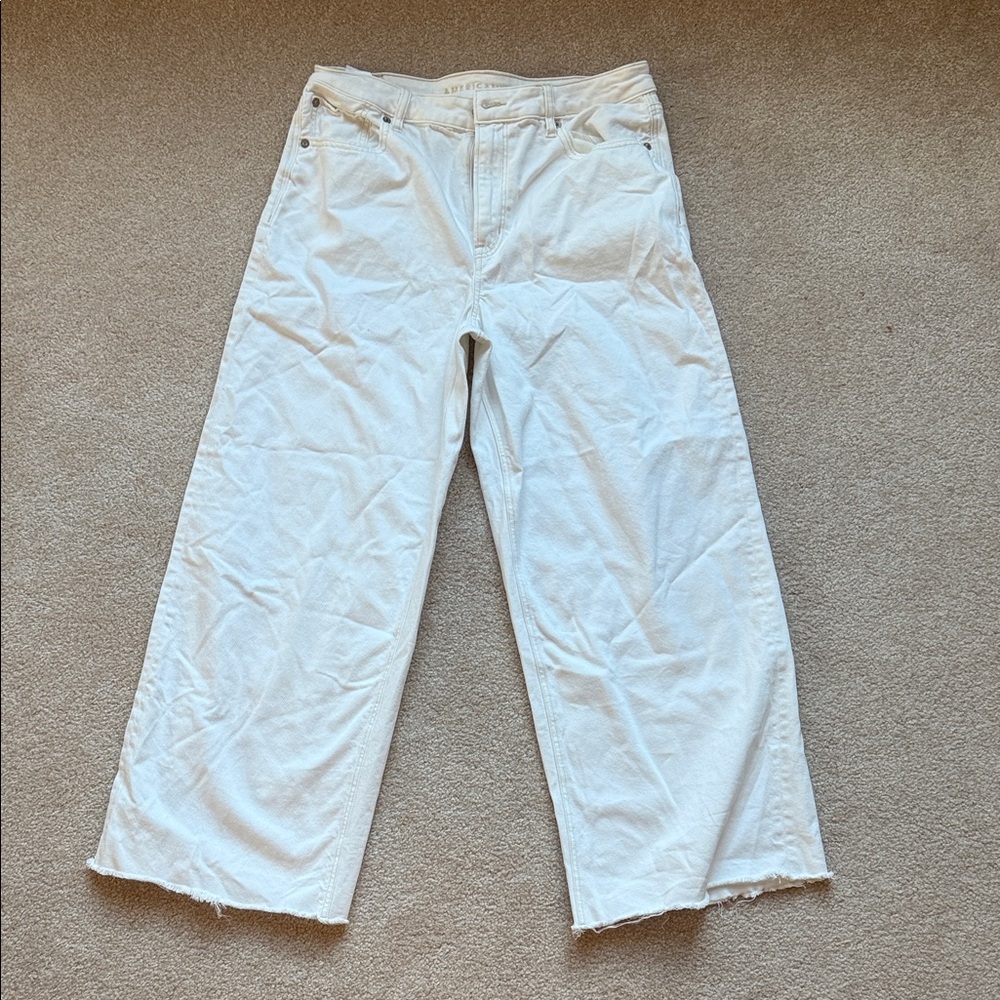 American Eagle Outfitters Super High-Rise Baggy Wide Leg Ankle Off-White Jeans